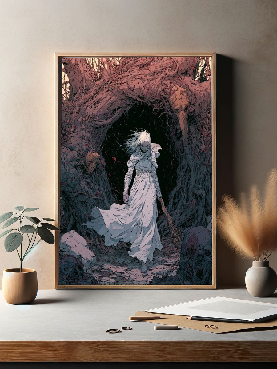 Ghostly Forest Woman Illustration Poster. — room view 2