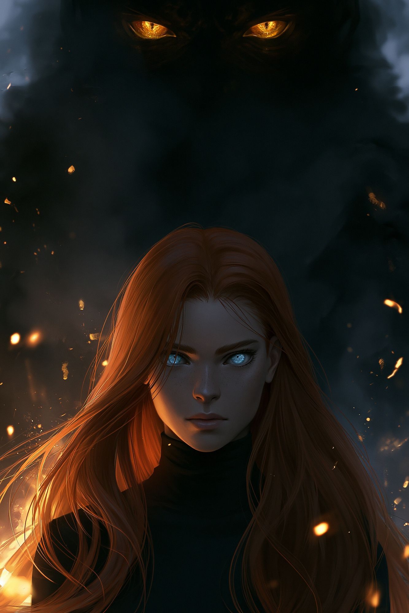 Fire-Eyed Sorceress Digital Art Poster. poster detail