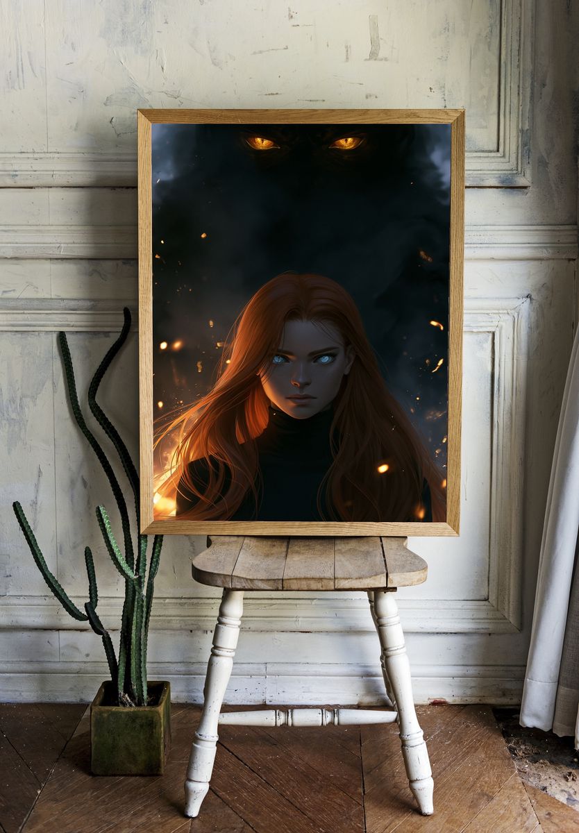 Fire-Eyed Sorceress Digital Art Poster. — room view 1