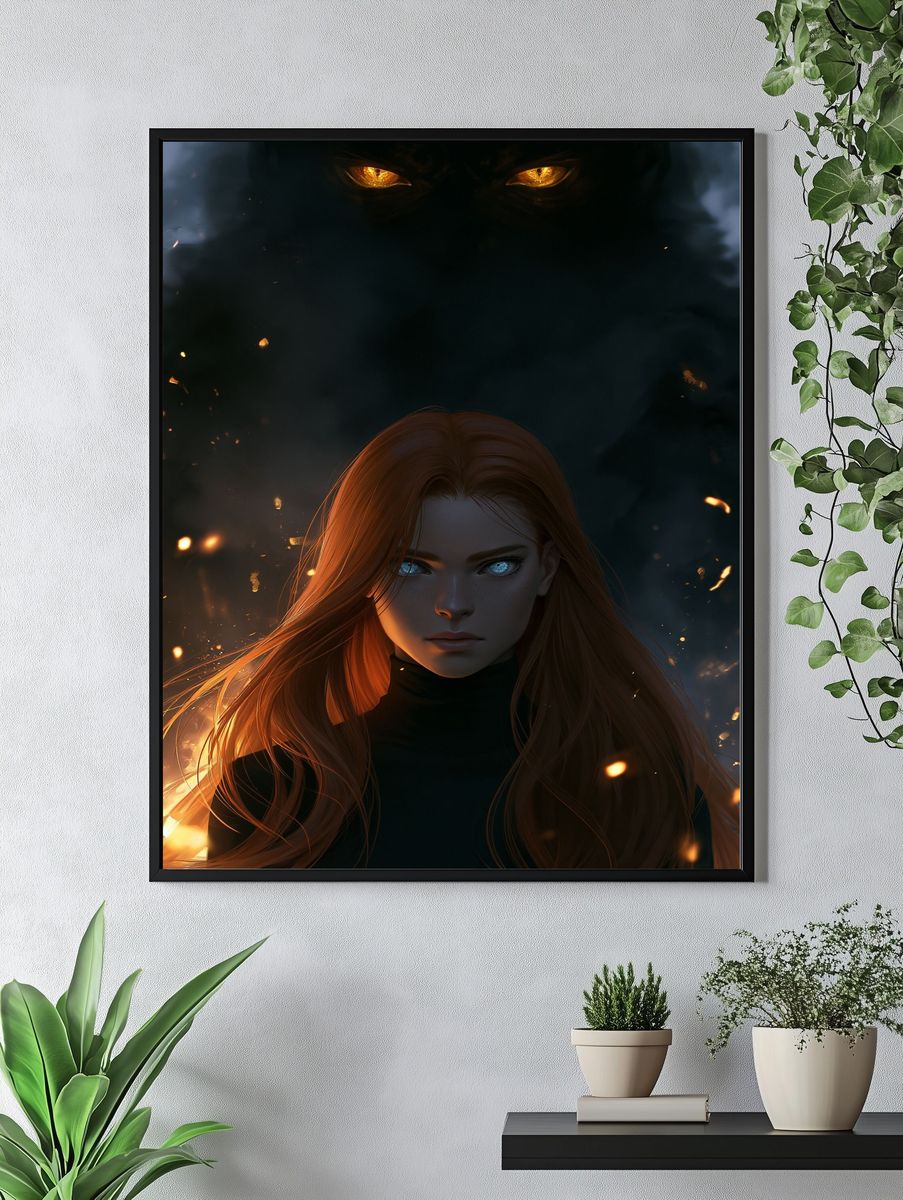 Fire-Eyed Sorceress Digital Art Poster. — room view 4