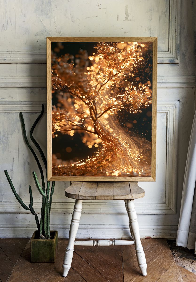 Golden Spark Tree Print. room preview