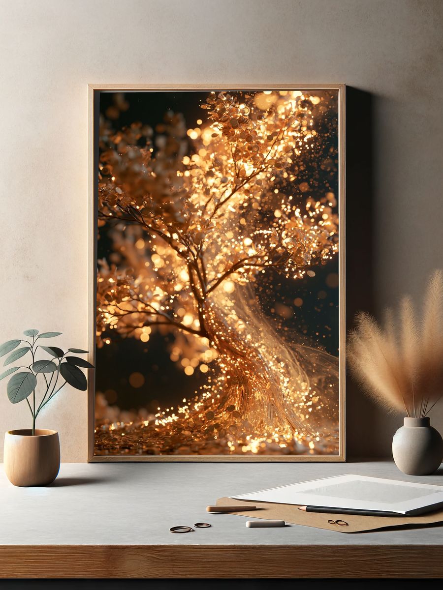 Golden Spark Tree Print. — room view 2