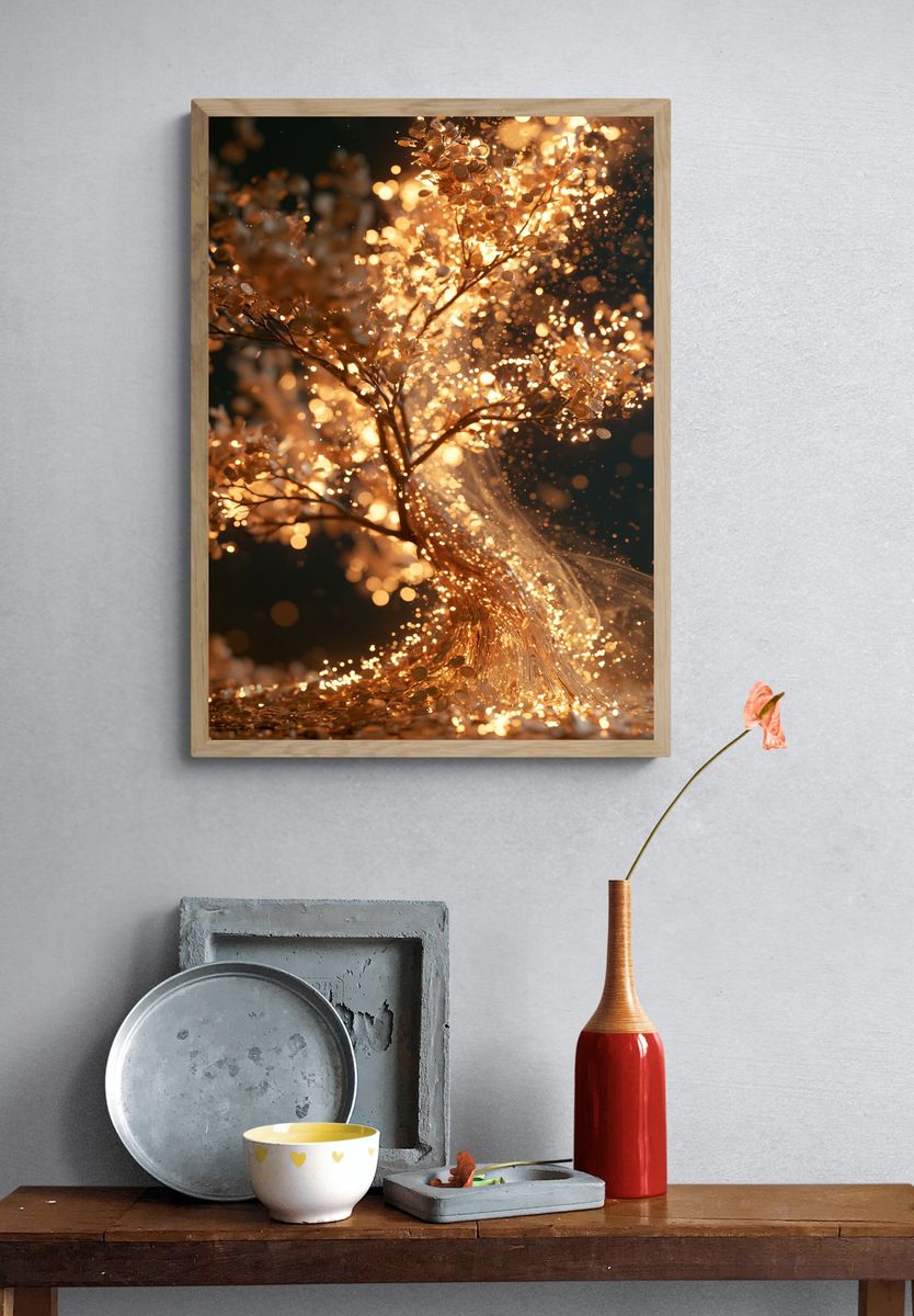 Golden Spark Tree Print. — room view 3