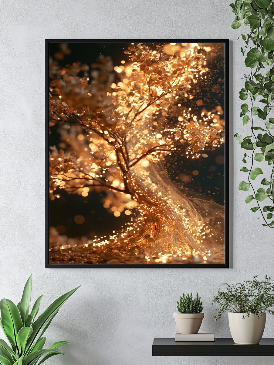 Golden Spark Tree Print. — room view 4