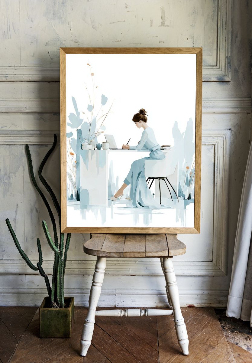 Elegant Woman at Desk Illustration Poster. room preview