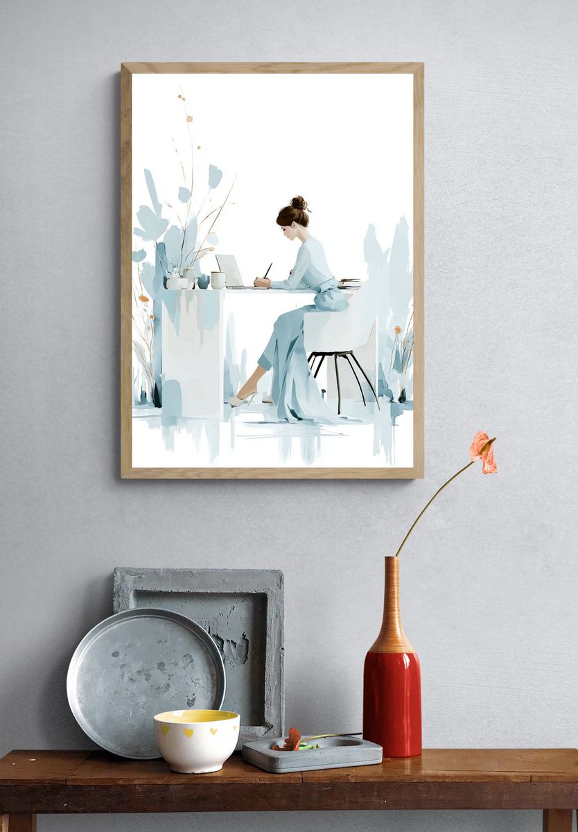 Elegant Woman at Desk Illustration Poster. — room view 3