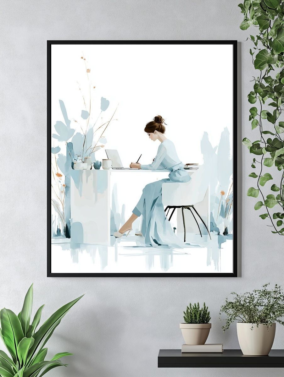 Elegant Woman at Desk Illustration Poster. — room view 4