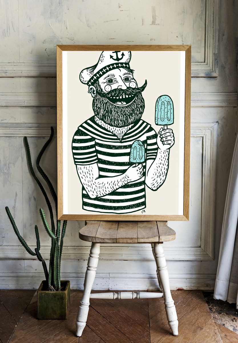 Sailor with Popsicle Illustration Poster. — room view 1