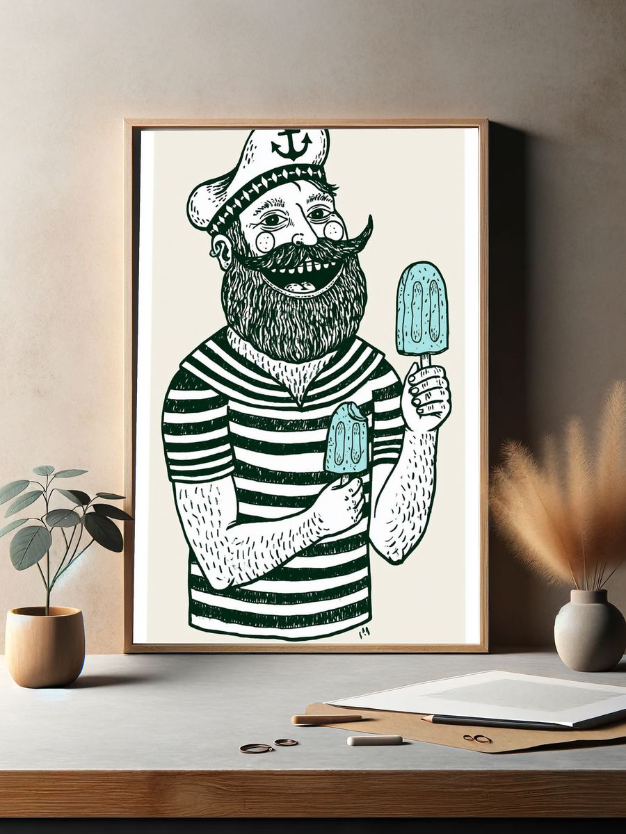 Sailor with Popsicle Illustration Poster. — room view 2