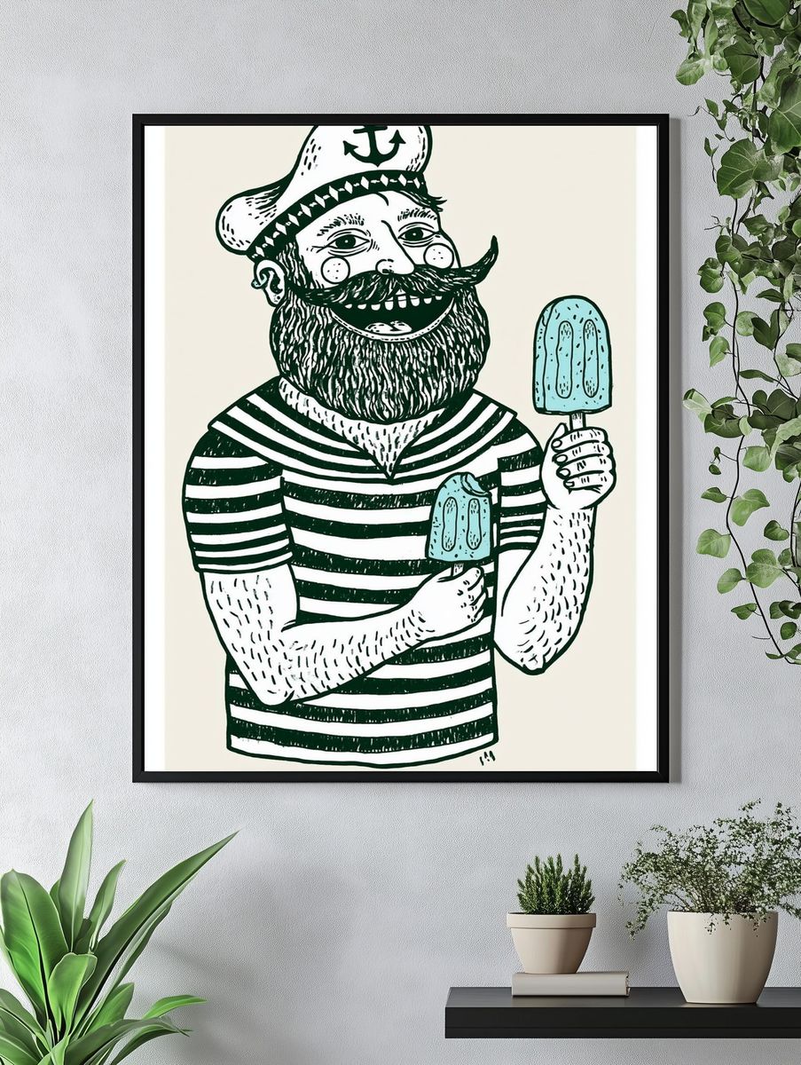 Sailor with Popsicle Illustration Poster. — room view 4