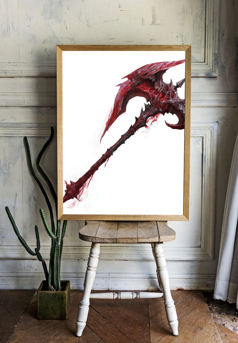 Crimson Dragon Axe Illustration Poster. room preview