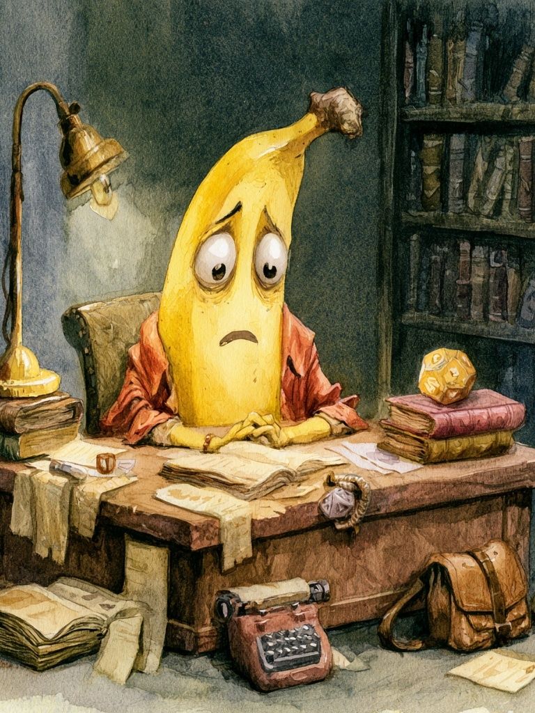 Melancholy Banana Desk Illustration Poster. poster detail