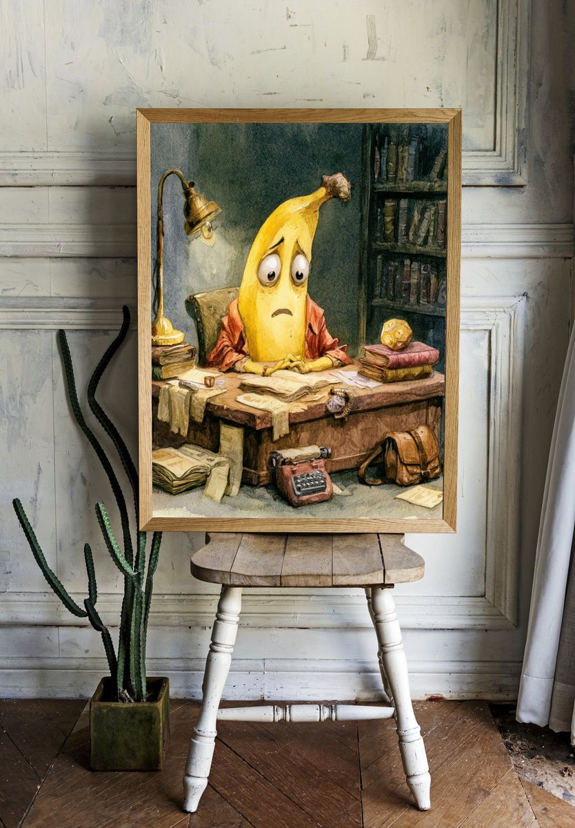 Melancholy Banana Desk Illustration Poster. — room view 1