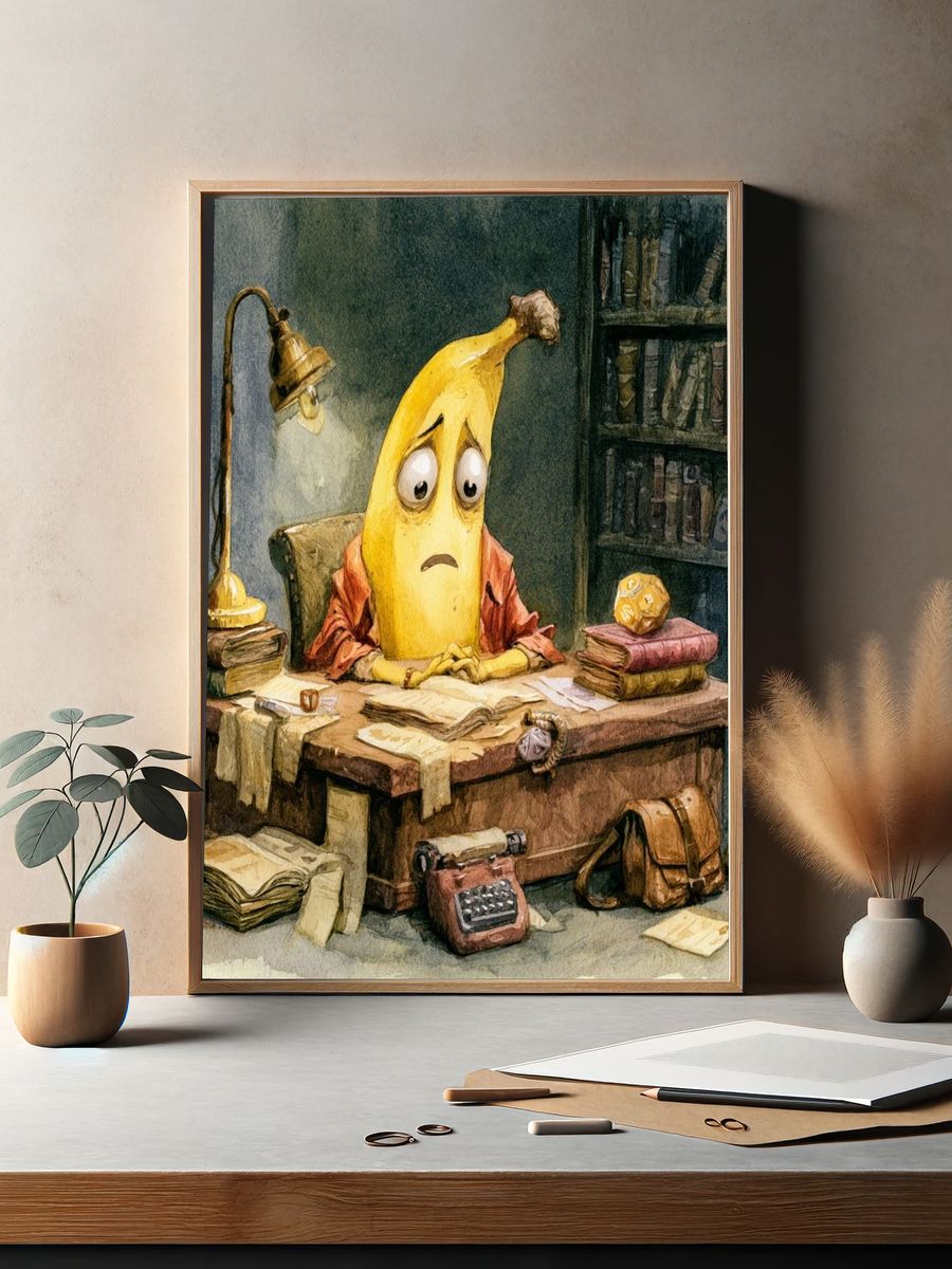 Melancholy Banana Desk Illustration Poster. — room view 2