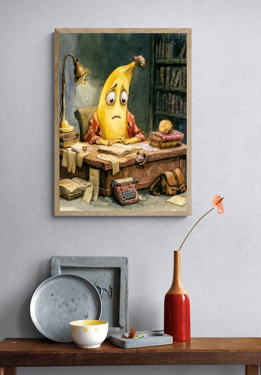 Melancholy Banana Desk Illustration Poster. — room view 3