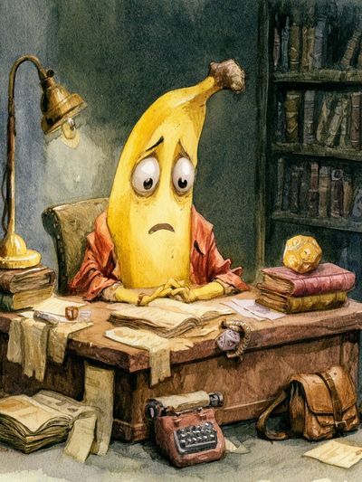 Melancholy Banana Desk Illustration Poster. poster