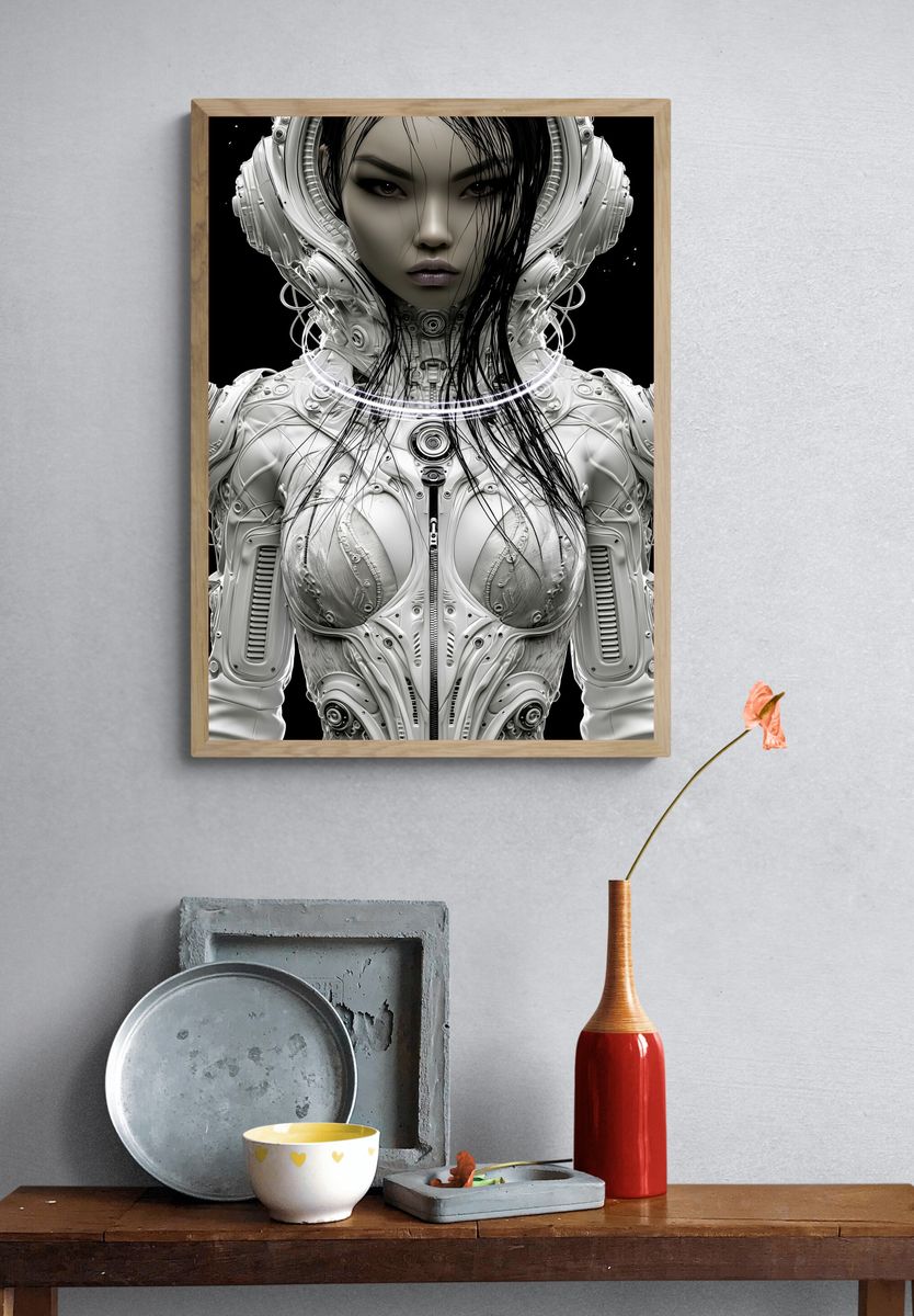 Cybernetic Woman Portrait Print. — room view 3