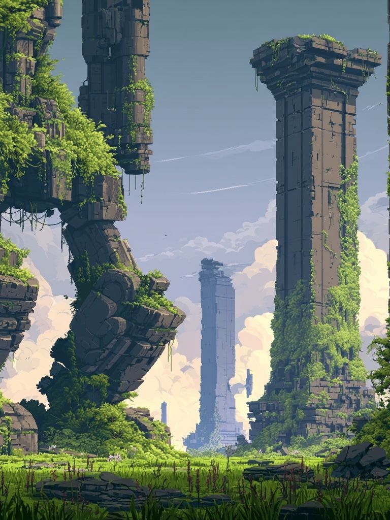 Ancient Ruins Fantasy Landscape Poster. poster detail