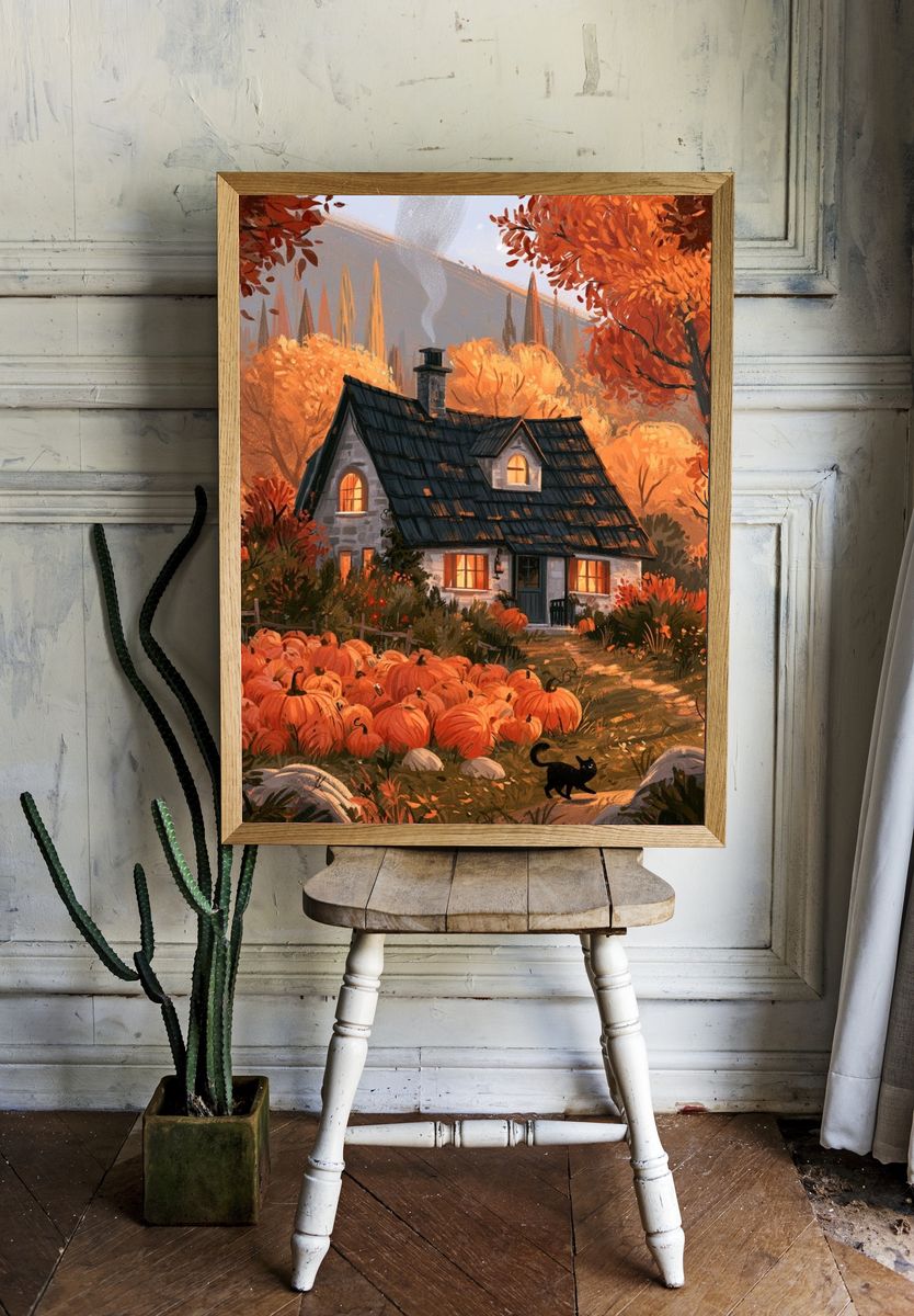 Autumn Cottage Illustration Poster. room preview