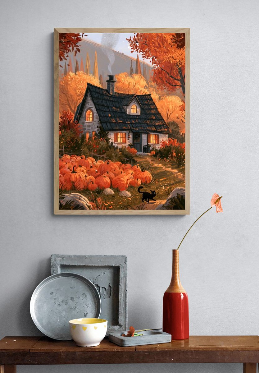 Autumn Cottage Illustration Poster. — room view 3