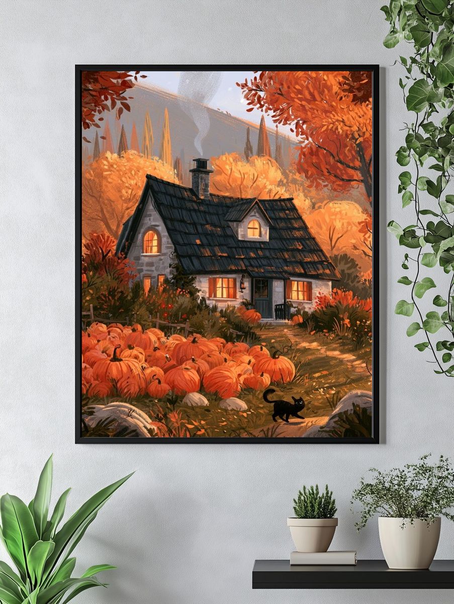Autumn Cottage Illustration Poster. — room view 4