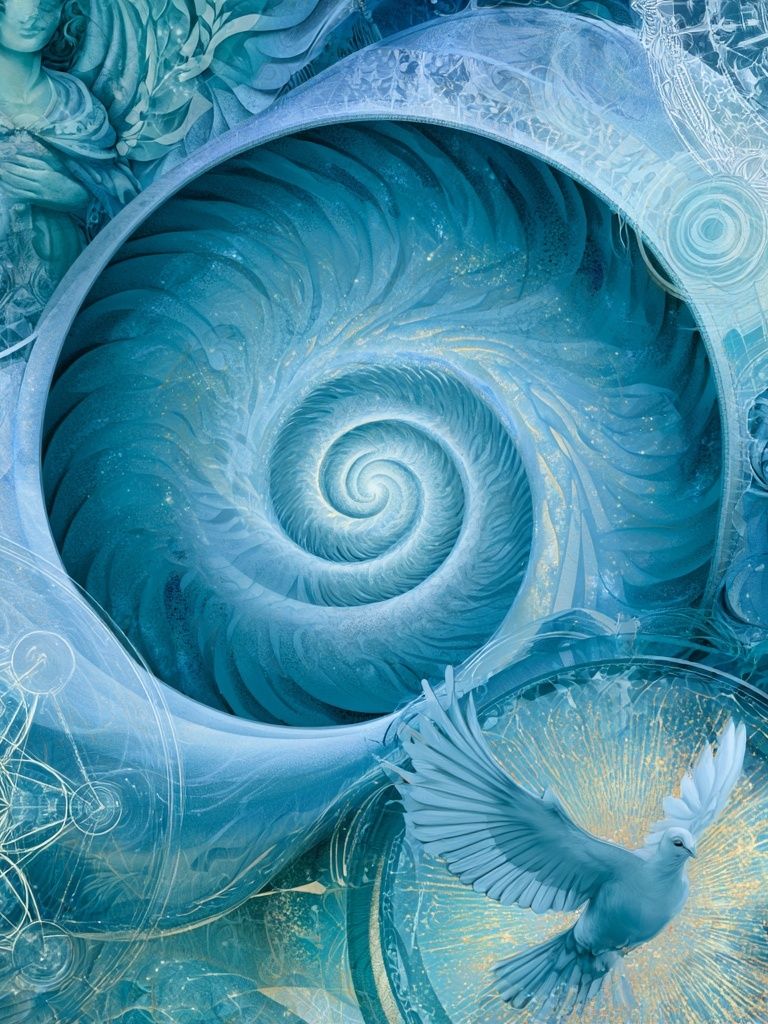 Celestial Blue Spiral Illustration Poster. poster detail