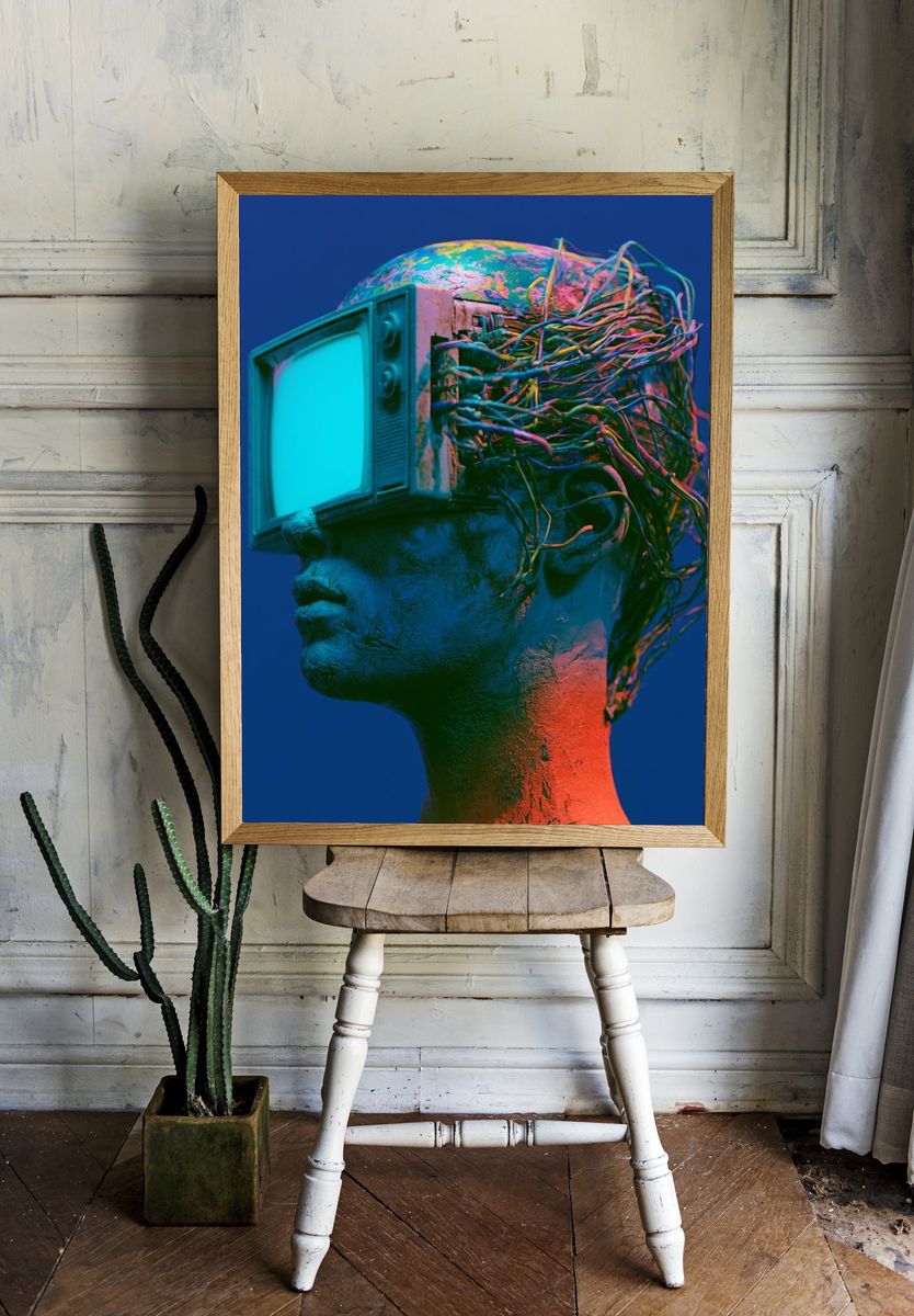 Cybernetic Head Sculpture Poster. — room view 1