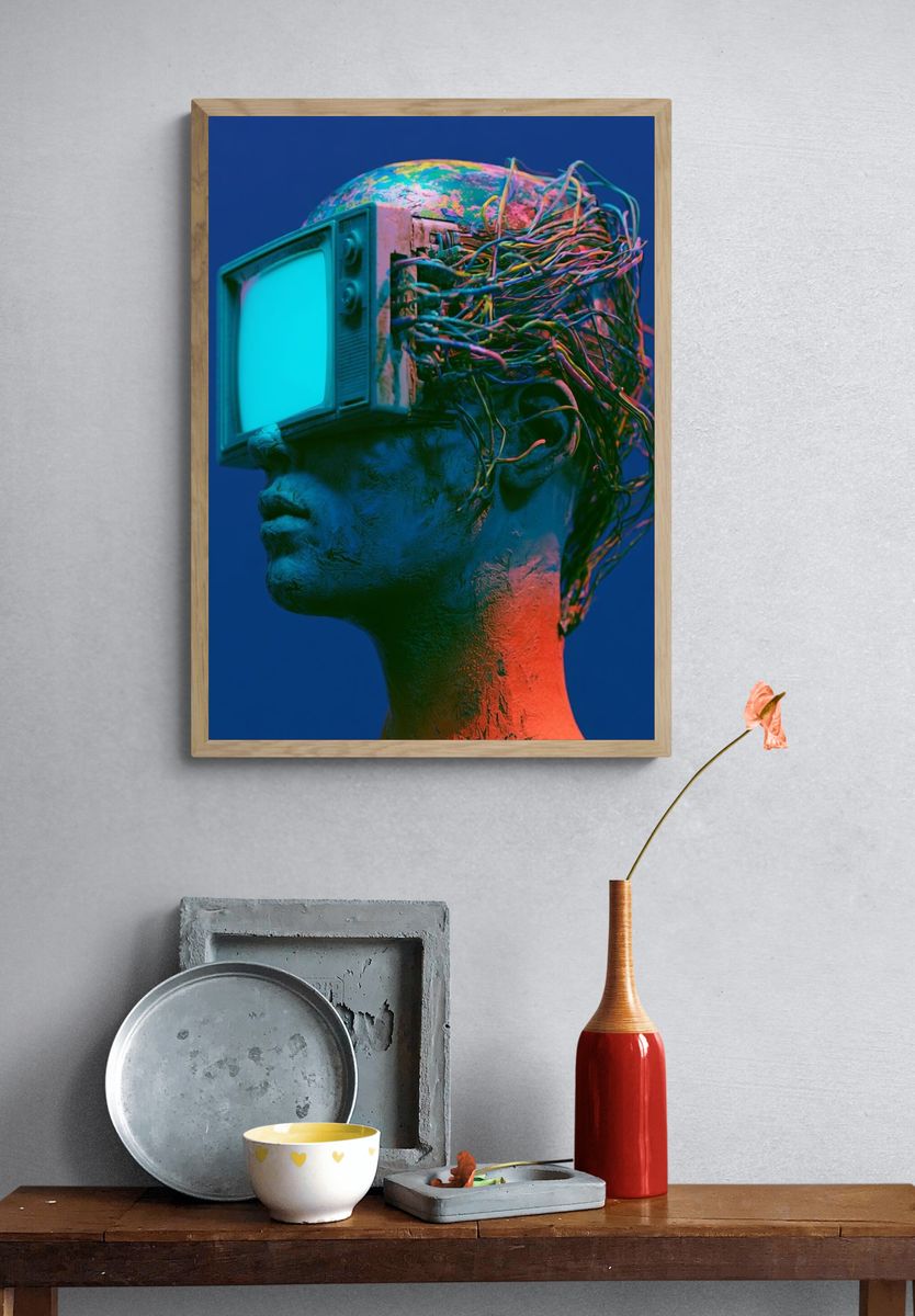 Cybernetic Head Sculpture Poster. — room view 3