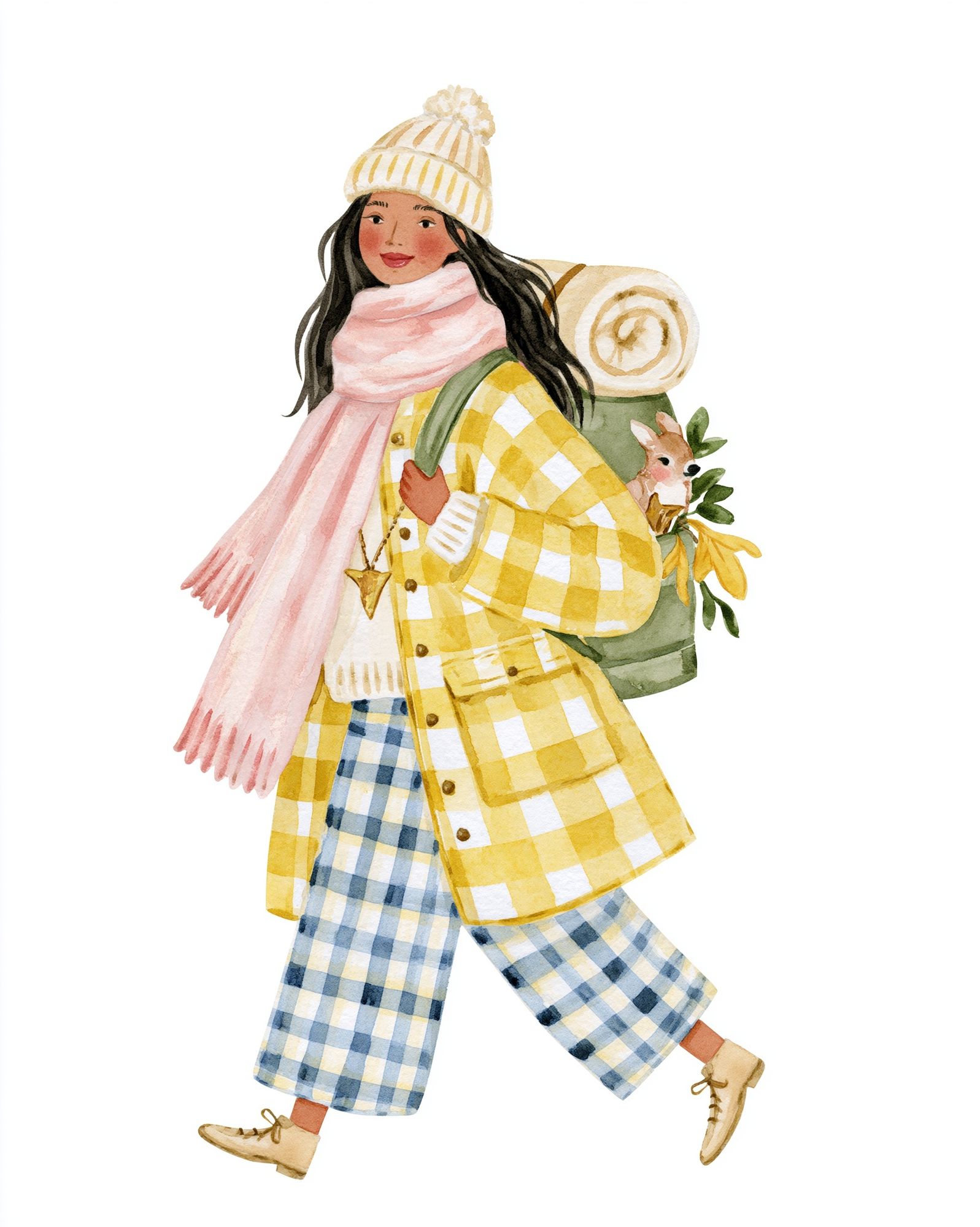 Winter Traveler Watercolor Print. poster detail