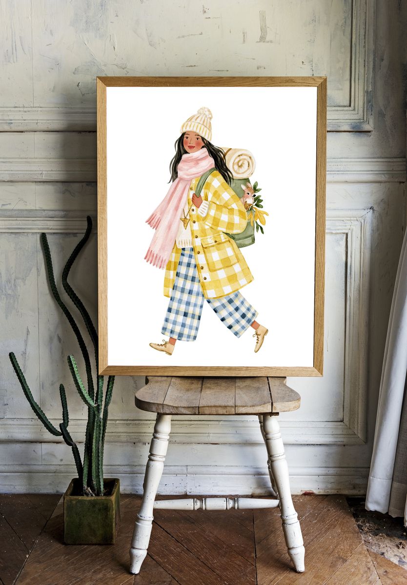 Winter Traveler Watercolor Print. — room view 1