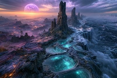 Alien Coastline Fantasy Landscape Poster. poster
