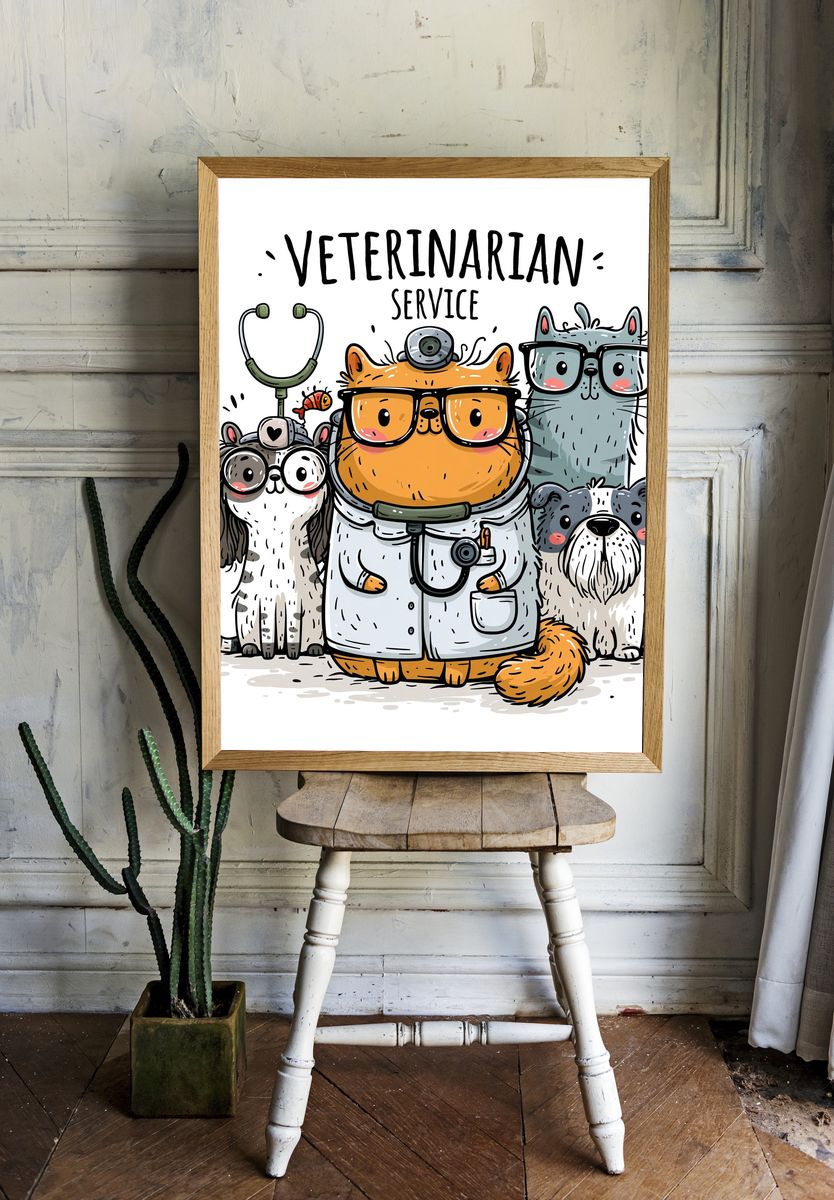 Veterinarian Service Cartoon Poster. room preview