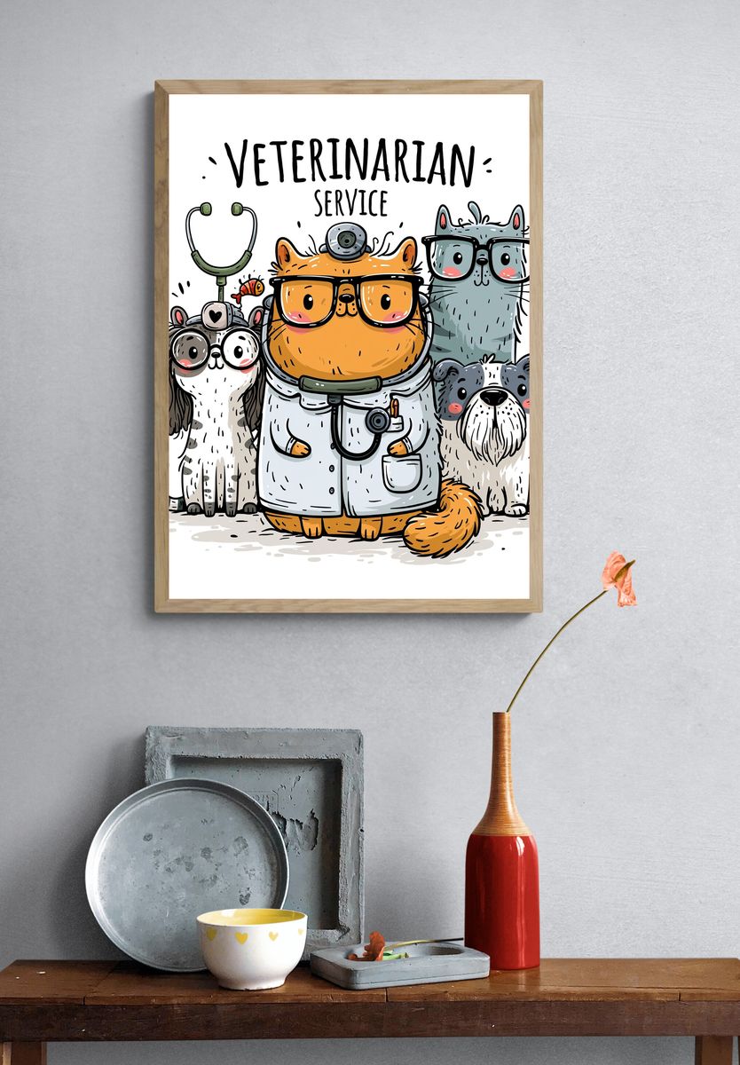Veterinarian Service Cartoon Poster. — room view 3