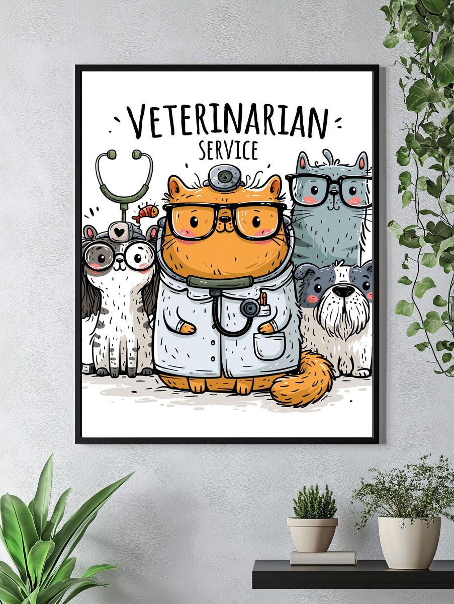 Veterinarian Service Cartoon Poster. — room view 4