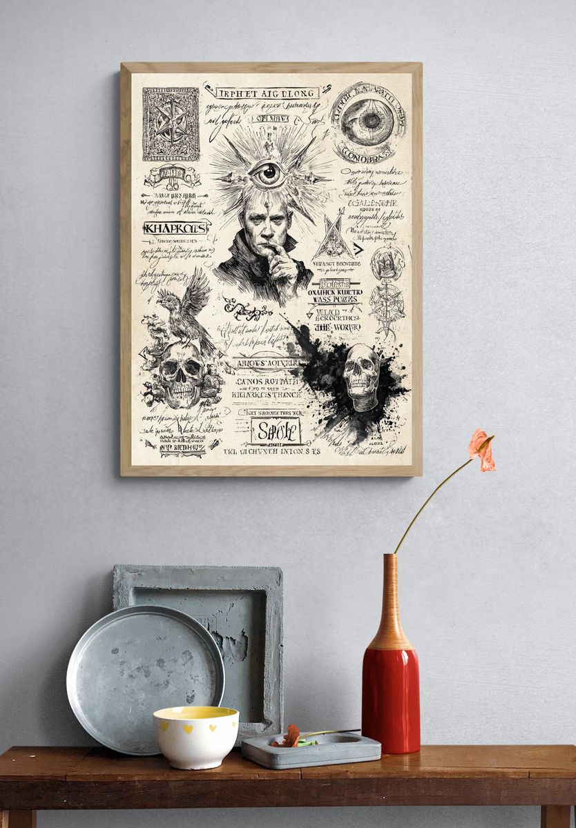 Occult Skull Collage Illustration Poster. — room view 3