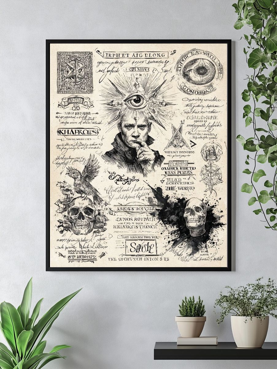 Occult Skull Collage Illustration Poster. — room view 4
