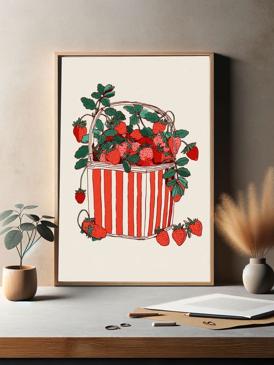 Strawberry Basket Illustration Poster. — room view 2