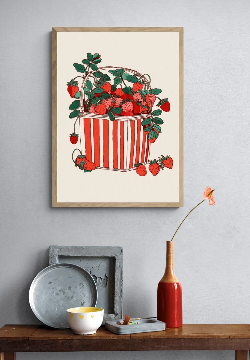 Strawberry Basket Illustration Poster. — room view 3