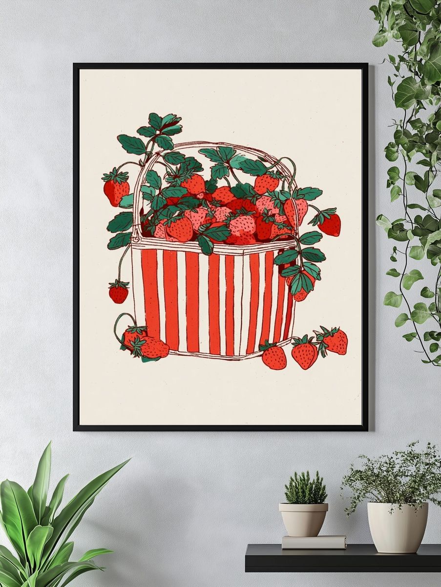 Strawberry Basket Illustration Poster. — room view 4