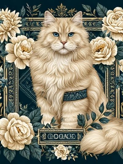 Floral Cat Portrait Illustration Poster.