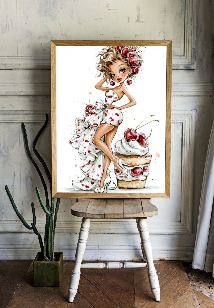 Cherry Couture Illustration Poster. room preview