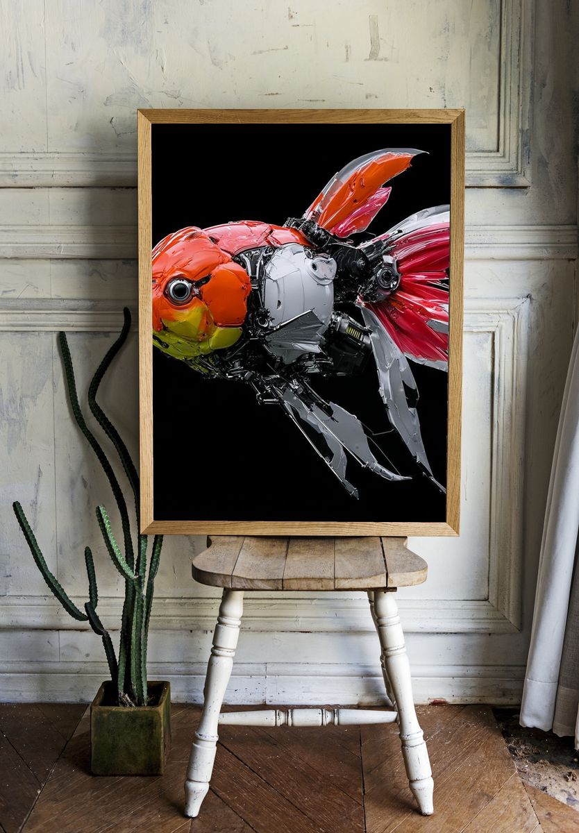 Mechanical Goldfish Illustration Poster. — room view 1