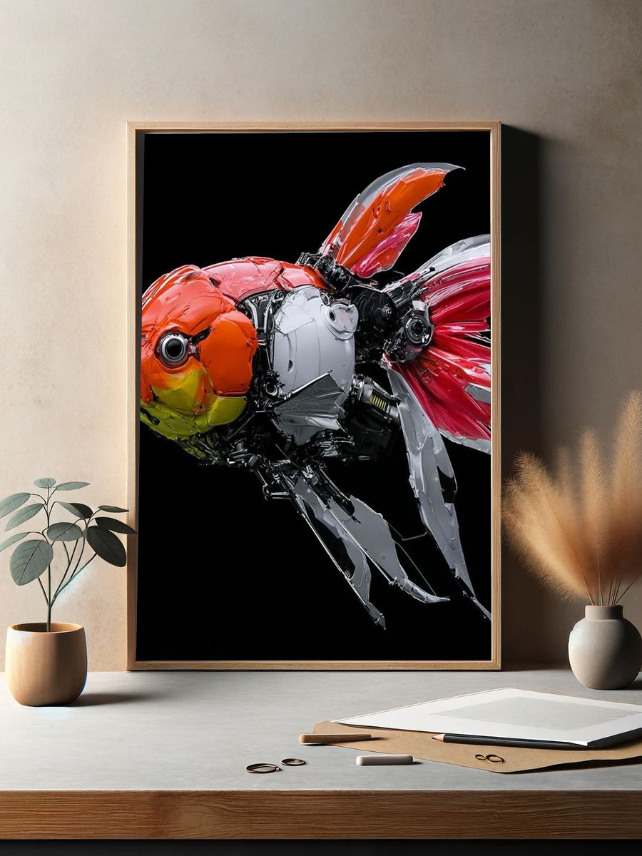 Mechanical Goldfish Illustration Poster. — room view 2