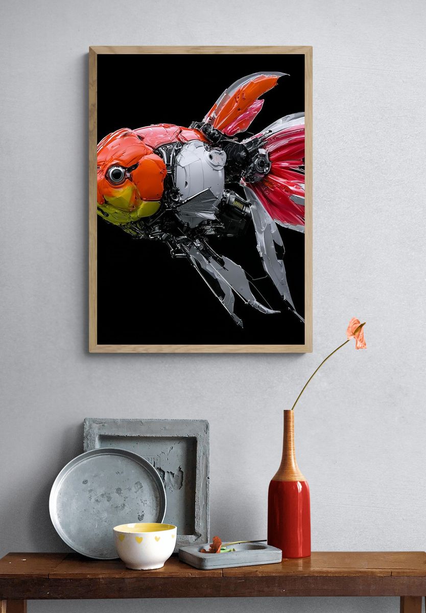 Mechanical Goldfish Illustration Poster. — room view 3