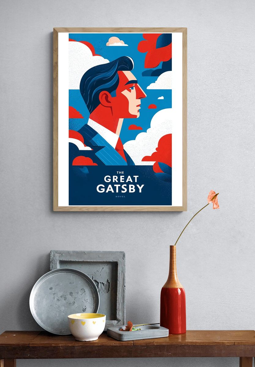 Futuristic Neon Cityscape Illustration Poster. — room view 3