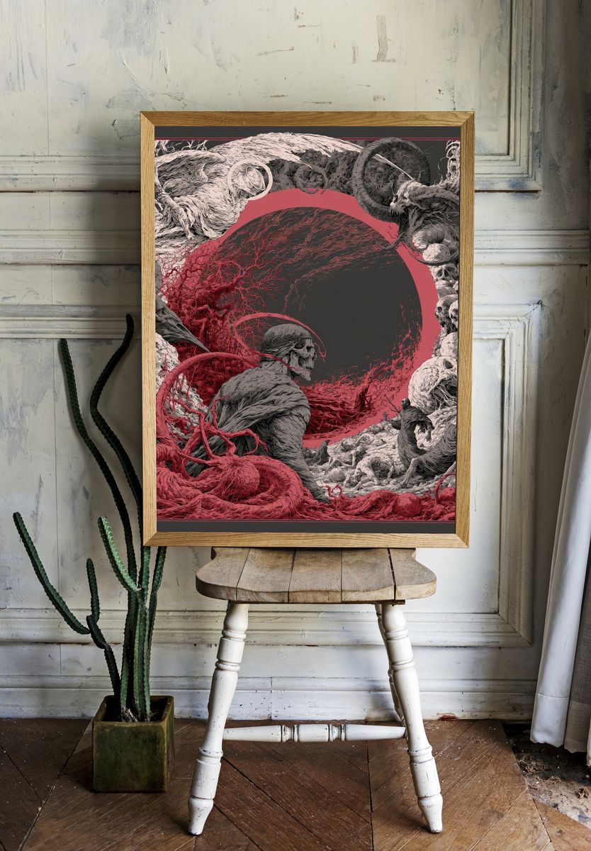 Surreal Skull Circle Illustration Poster. — room view 1