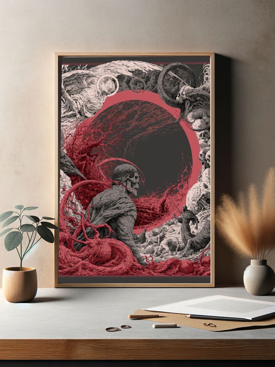 Surreal Skull Circle Illustration Poster. — room view 2