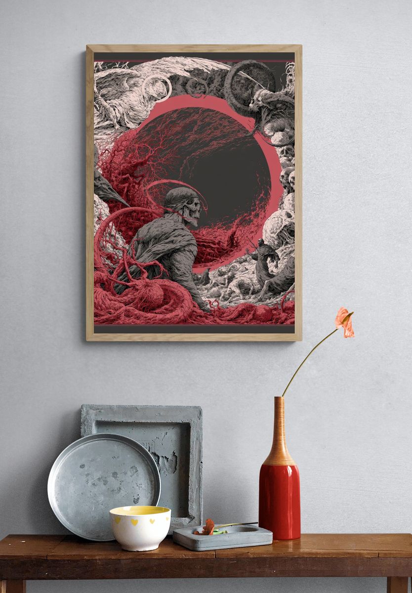 Surreal Skull Circle Illustration Poster. — room view 3