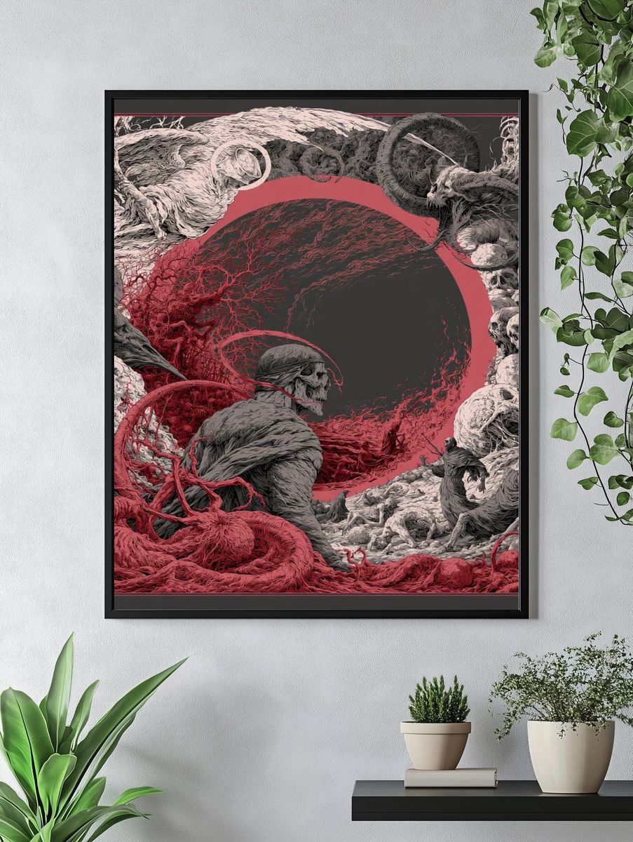 Surreal Skull Circle Illustration Poster. — room view 4