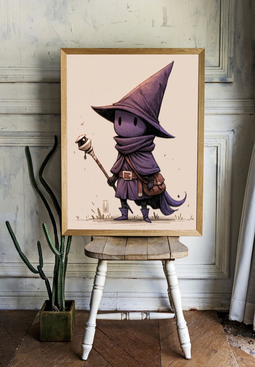 Purple Hooded Mage Illustration Poster. room preview